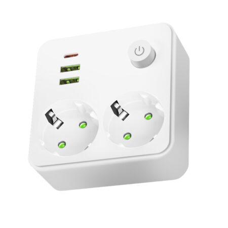 Šakotuvas (2 pozicijų) LINEA PRO FL2, baltas, su 2xUSB + 1xUSB C