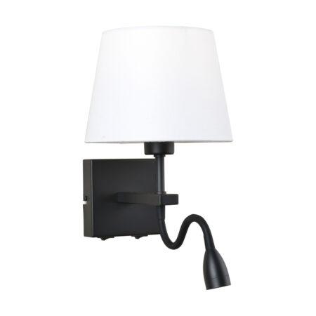 Sieninis šviestuvas NORTE, E27, matinės juodos sp. korpusu, su 3W 3000K LED skaitymo lempute
