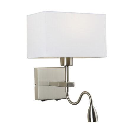 Sieninis šviestuvas NORTE, E27, nikelio sp. korpusu, su 3W 3000K LED skaitymo lempute