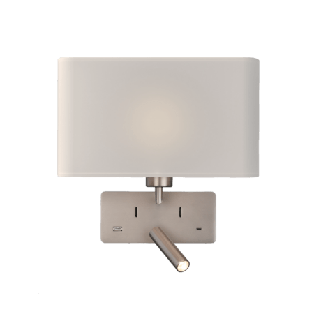 Sieninis šviestuvas ROMEO, E27, matinės nikelio sp., su skaitymo šviestuvėliu ir USB, A3971081NM