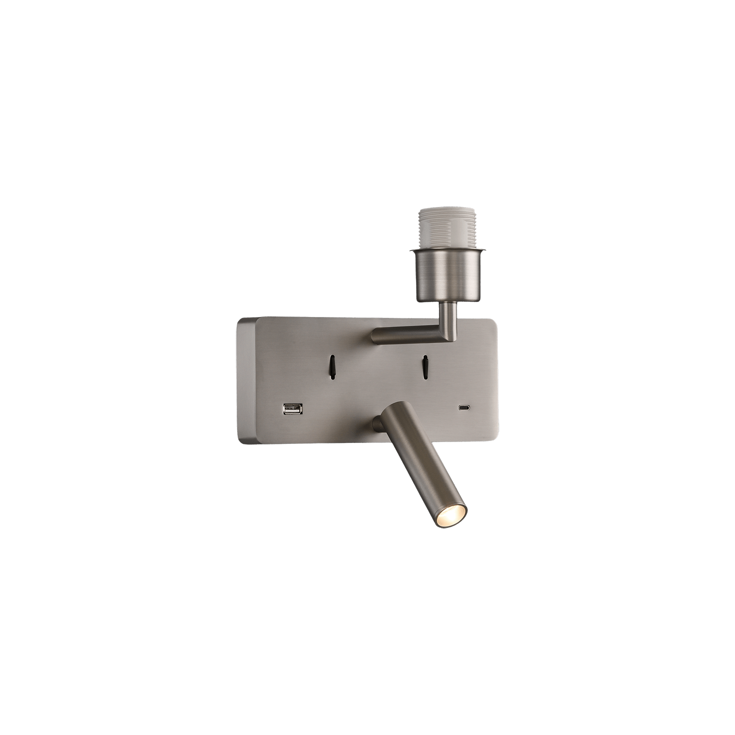 Sieninis šviestuvas ROMEO, E27, matinės nikelio sp., su skaitymo šviestuvėliu ir USB, be gaubto, A3971081NMSP