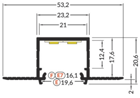 LED juostos profilis LINEA-IN20 TRIMLESS EF, anoduotas aliuminis, 2m