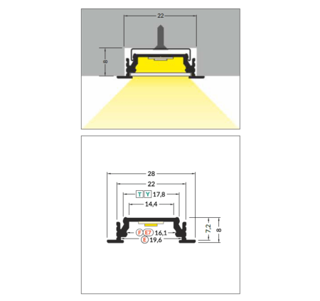 3m LED juostos profilis GROOVE14 EF/TY, juodai anoduotas