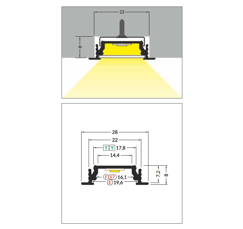 3m LED juostos profilis GROOVE14 EF/TY, juodai anoduotas