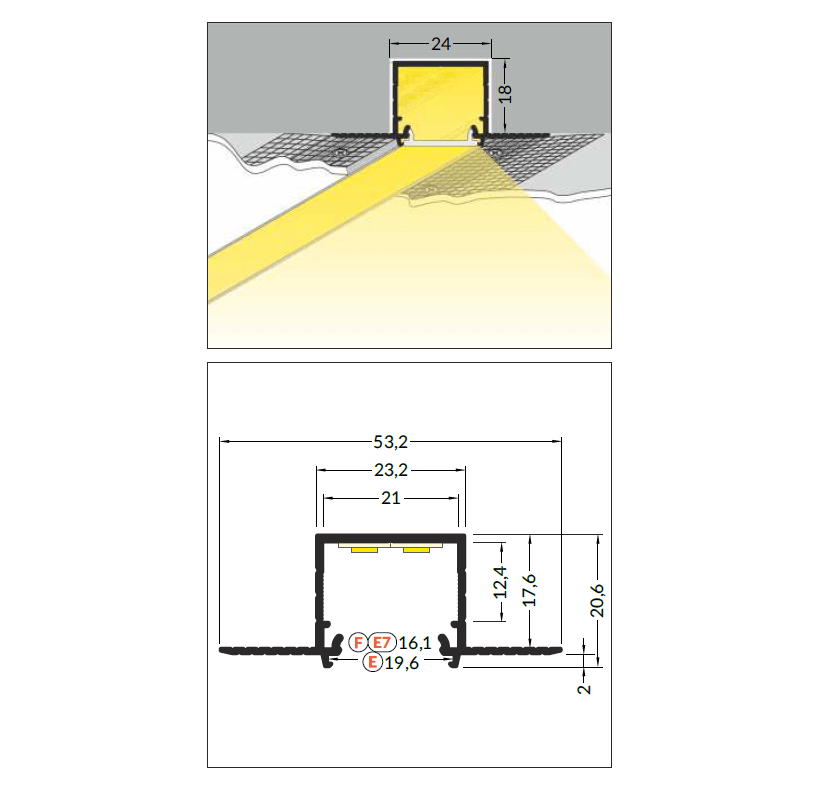 3m LED juostos profilis LINEA-IN20 TRIMLESS EF, baltai dažytas