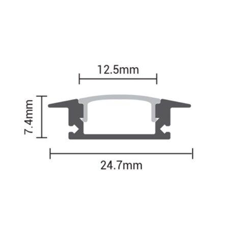 2m LED juostos įleidžiamas profilis OPTONICA, juodas, 12.5x7.4mm, komplektuojamas su dangteliu ir užbaigimais