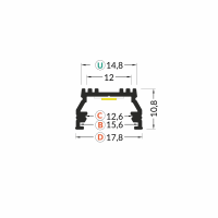 LED juostos profilis UNI12 BCD/U, neanoduotas aliuminis, 2m