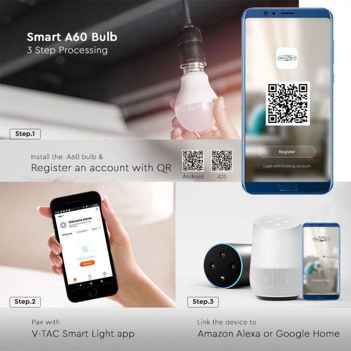 11W LED lemputė, E27, suderinama su AMAZON ALEXA ir GOOGLE HOME, 2700-6500K/RGB