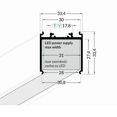 3m LED juostos profilio VARIO30-08, juodas anoduotas