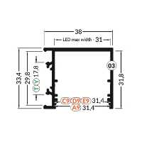 LED juostos profilis VARIO30-03 ACDE-9/TY, juodas, 2m