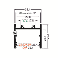 LED juostos profilis VARIO30-02 ACDE-9/TY, juodas, 2m