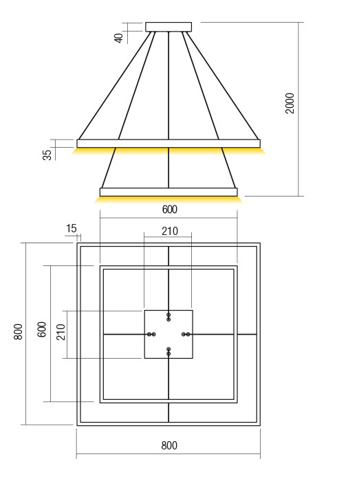 100W LED pakabinamas šviestuvas FEBE, juodas, 3000K, dimeriuojamas, 01-2921 - Image 2