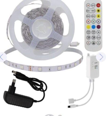 12W RGB LED juostos komplektas, pridedamas adapteris+Bluetooth muzika+valdiklis, 30led/m
