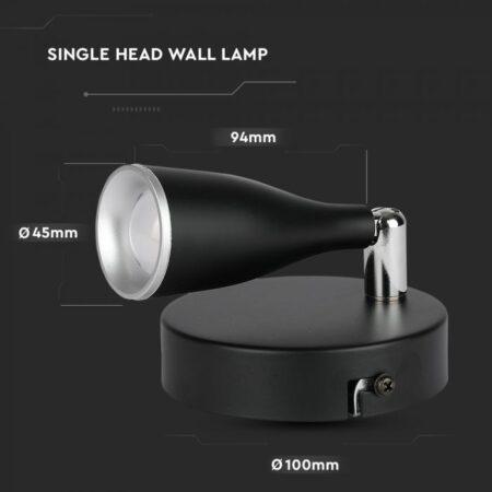4,5W LED sieninis šviestuvas, juodas, 4000K