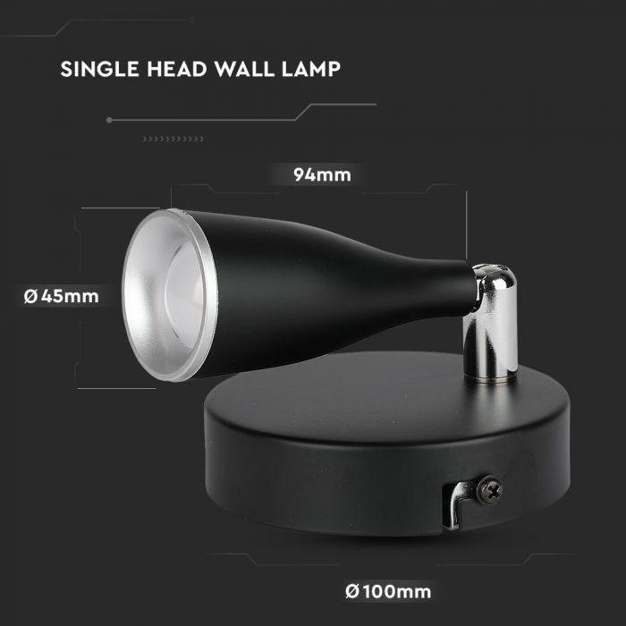 4,5W LED sieninis šviestuvas, juodas, 3000K