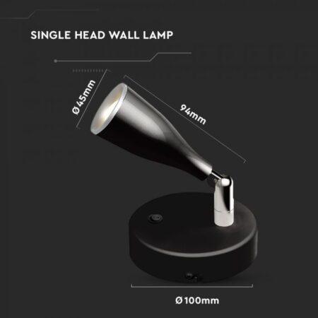 4,5W LED sieninis šviestuvas su jungikliu, juodas, 3000K