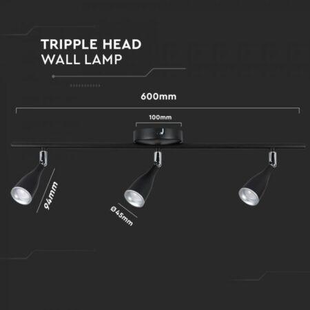 3x4,5W LED sieninis/paviršinis šviestuvas, juodas, 4000K