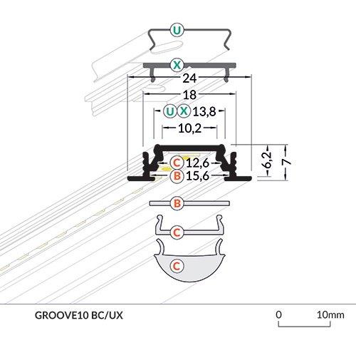 LED juostos profilis GROOVE10 BC/UX, anoduotas aliuminis, 2m - Image 2
