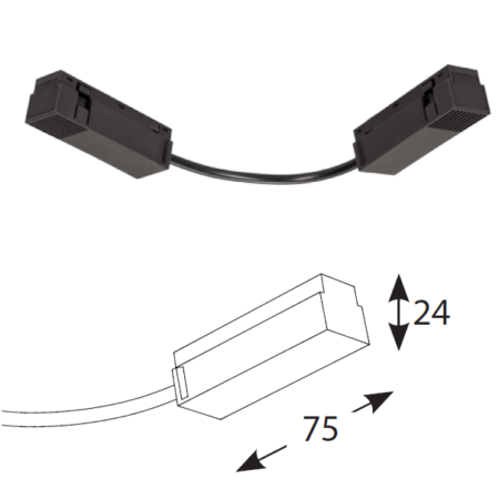 Dvigubas elektrinis sujungimas INSIGHT magnetinių sistemų kampinėms jungtims, su 12,5cm ilgio laidu
