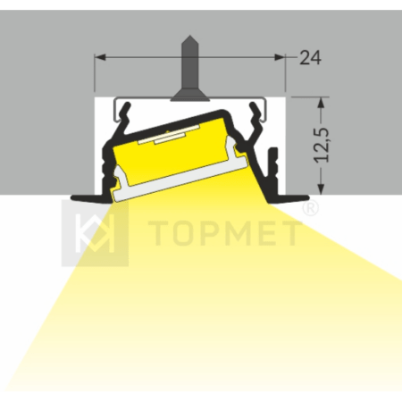 LED juostos profilis DIAGONAL14 F/TY, neanoduotas aliuminis, 2m