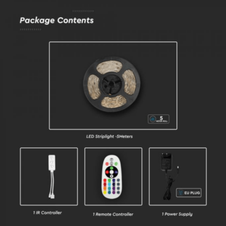 4W/m, 12V LED juosta V-TAC, RGB+3in1, IP65, suderinama su Amazon Alexa ir Google Home, 5m ilgio