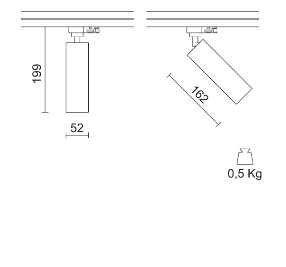 11W LED akcentinis šviestuvas MINIPERFETTO į 3 fazių bėgelius LKM, juodu korpusu, 3000K, pakreipiamas, dimeriuojamas