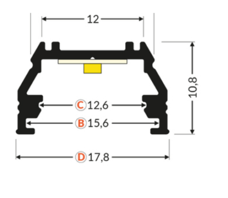 LED juostos profilis UNI12 BCD/U, baltas, 2m