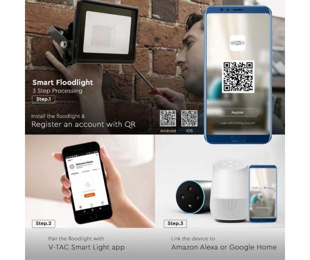 10W LED prožektorius su judesio davikliu, juodas, suderinamas su AMAZON ALEXA ir GOOGLE HOME, 3000-6500K/RGB - Image 2