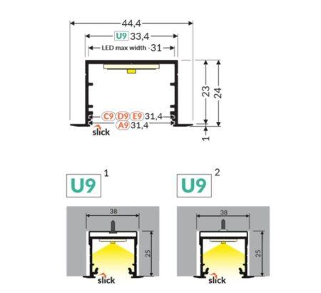 LED juostos profilis VARIO30-07, neanoduotas aliuminis, 2m