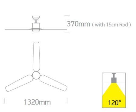 35W ventiliatorius su dimeriuojamu 22W LED šviestuvu, baltas/šviesaus medžio sp., 3000/4000/5500K, 6308L/W/V