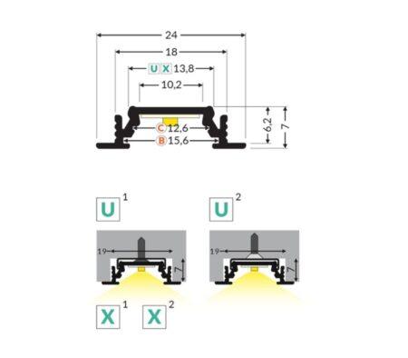 LED juostos profilis GROOVE10 BC/UX, baltas, 2m