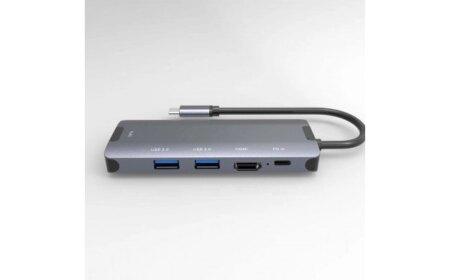 Šakotuvas (HUB) 5 IN 1, sidabro sp.,1xHDMI / 2xUSB 3.0 / 1xLAN / 1xPD