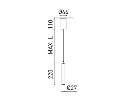 5,6W LED pakabinamas šviestuvas STICK BASE 22 MEDIUM, juodas, 3000K, DALI, 31º