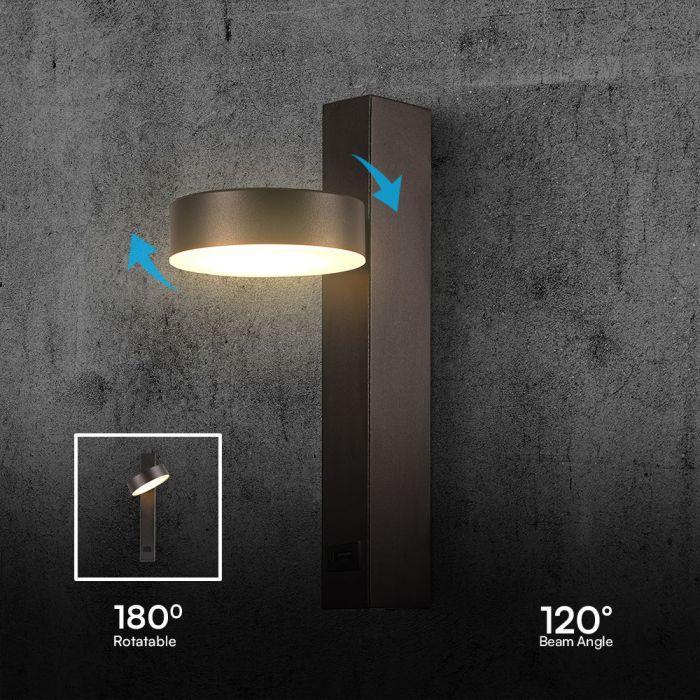8W LED sieninis šviestuvas, juodas, 3000K, su USB - Image 5