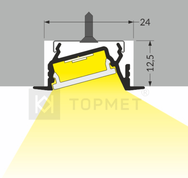 3m LED juostos profilis DIAGONAL14 F/TY, juodai anoduotas