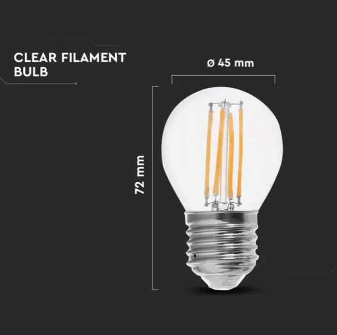 6W LED filamentinė lemputė, E27, G45, 4000K