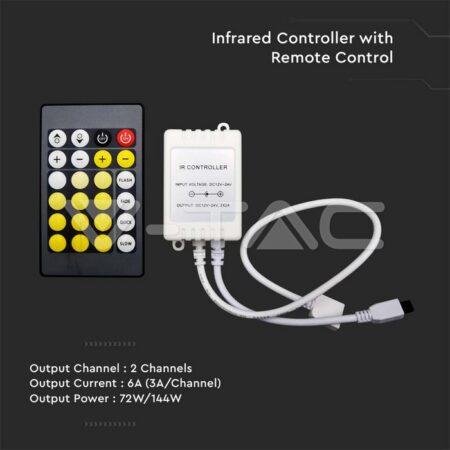 Infraraudonųjų spindulių valdiklis su nuotolinio valdymo pultu, skirtas 3in1+RGB LED juostai, 24 mygtukai