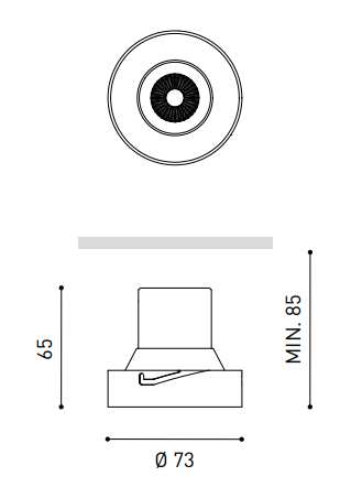 7,4W įleidžiamas šviestuvas SHOT LIGHT M TRIMLESS, dimeriuojamas DALI, 2700K, baltas