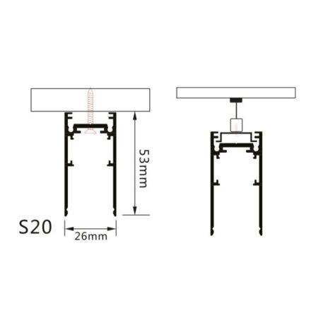 Paviršinis magnetinės sistemos bėgelis OPTONICA, juodas, 1m