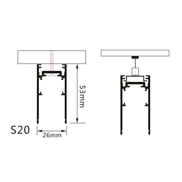 Paviršinis magnetinės sistemos bėgelis OPTONICA, juodas, 1m