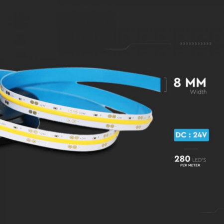 10W/m LED COB juosta, 24V, 4000K, 5 metrų ritė
