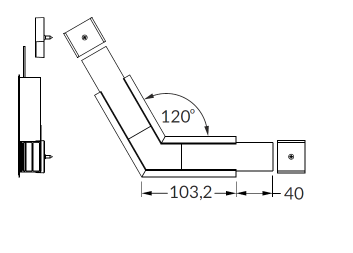 LED juostos profilio VARIO30-07 120 laipsnių kampinis sujungimas, anoduotas aliuminis