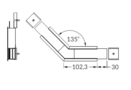 LED juostos profilio VARIO30-07 135 laipsnių kampinis sujungimas, juodai anoduotas