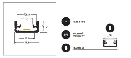3m LED juostos profilis FLOOR8 K, anoduotas aliuminis