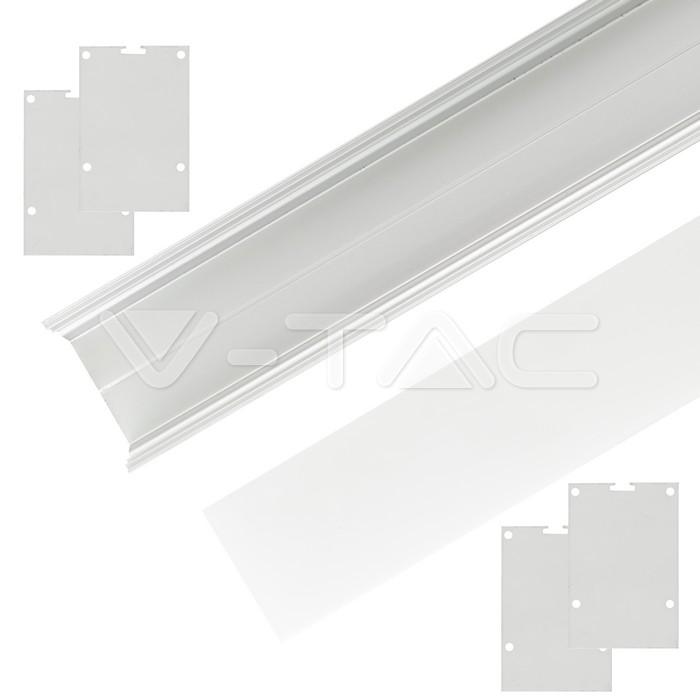 LED paviršinis profilis, baltas, 2m, su dangteliu ir montavimo priedais