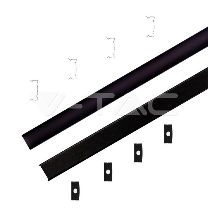 LED paviršinis profilis, juodas, 2m, su dangteliu ir montavimo priedais