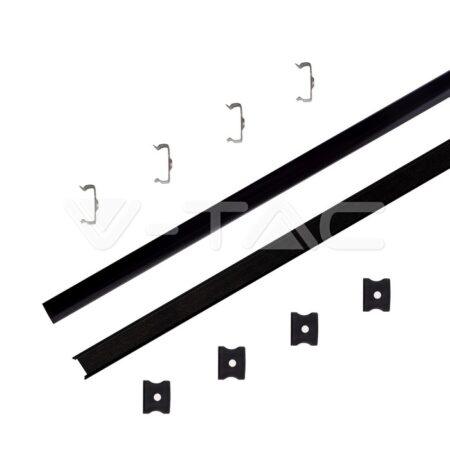 LED paviršinis profilis, juodas, 2m, su dangteliu ir montavimo priedais