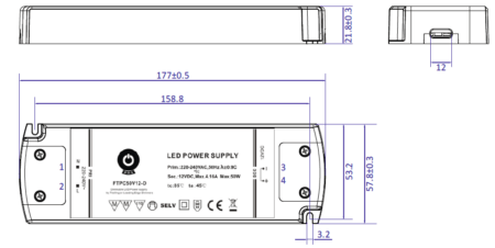 50W maitinimo šaltinis POS, 12V IP20, dimeriuojamas