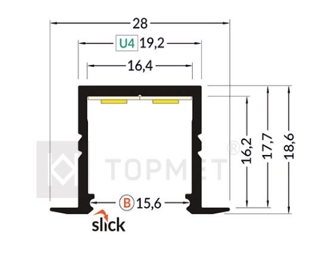 LED juostos profilis SMART-IN16 BC3/U4, anoduotas aliuminis, 2m - Image 2