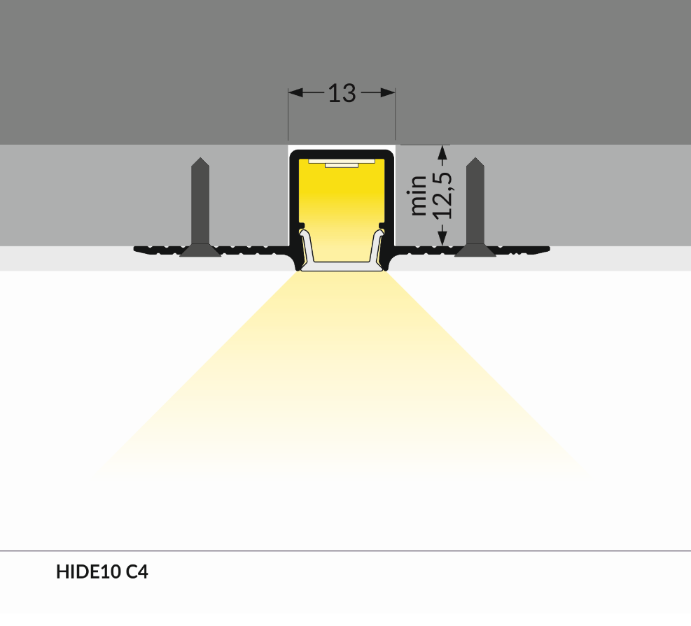 LED juostos profilis HIDE10 C4, anoduotas aliuminis, 2m